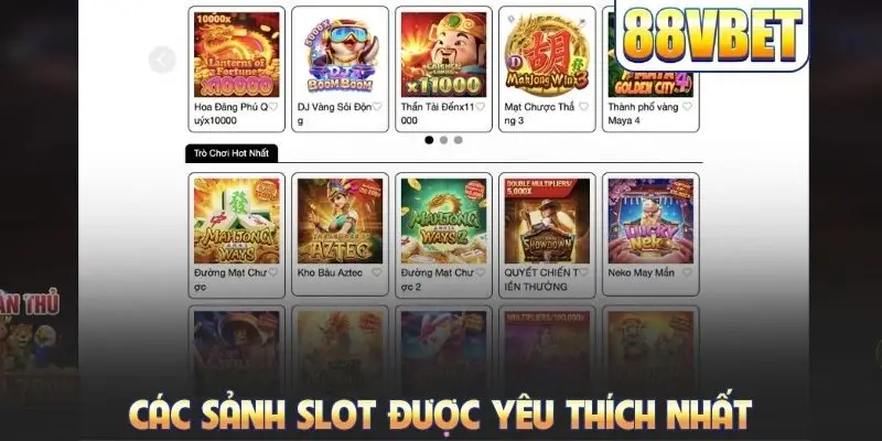 Các sảnh slot được yêu thích nhất